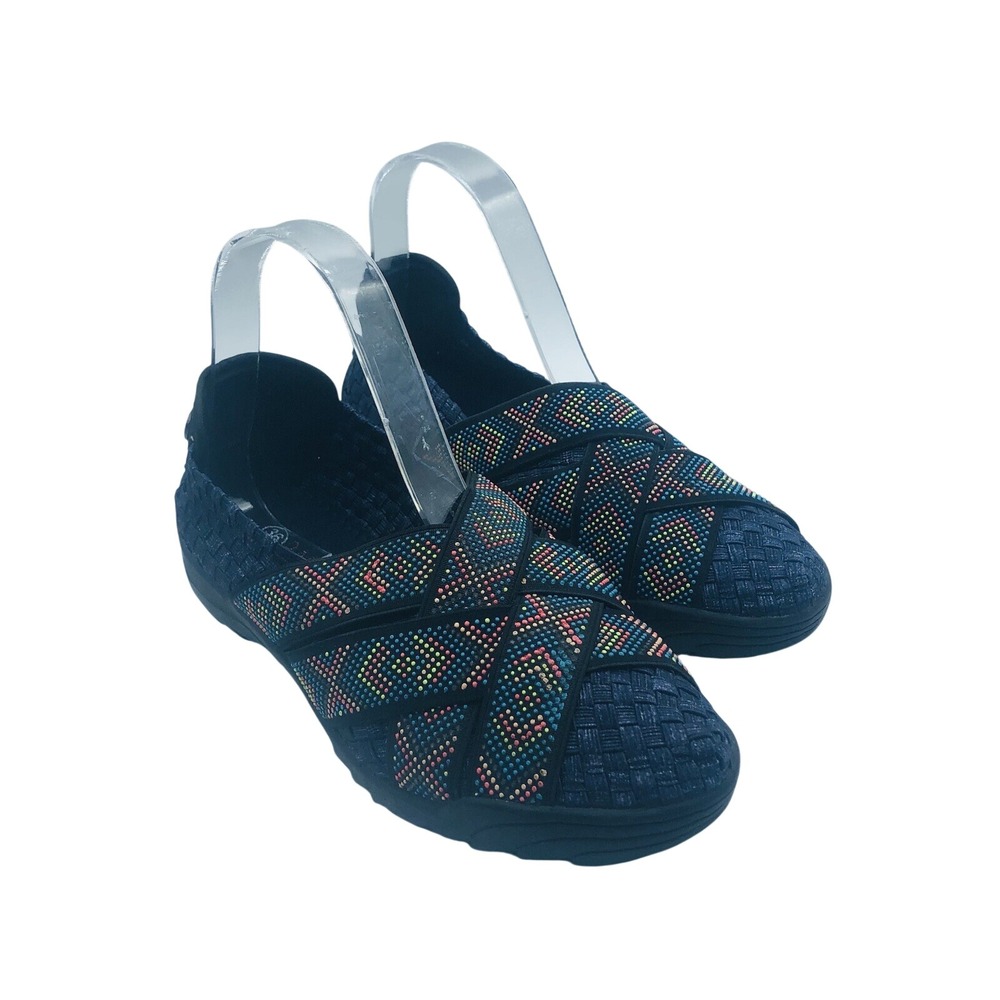 Bernie Mev Womens Size 5-36 Navy Multi Memory Foam Aztec‎ Print Slip On Shoes
